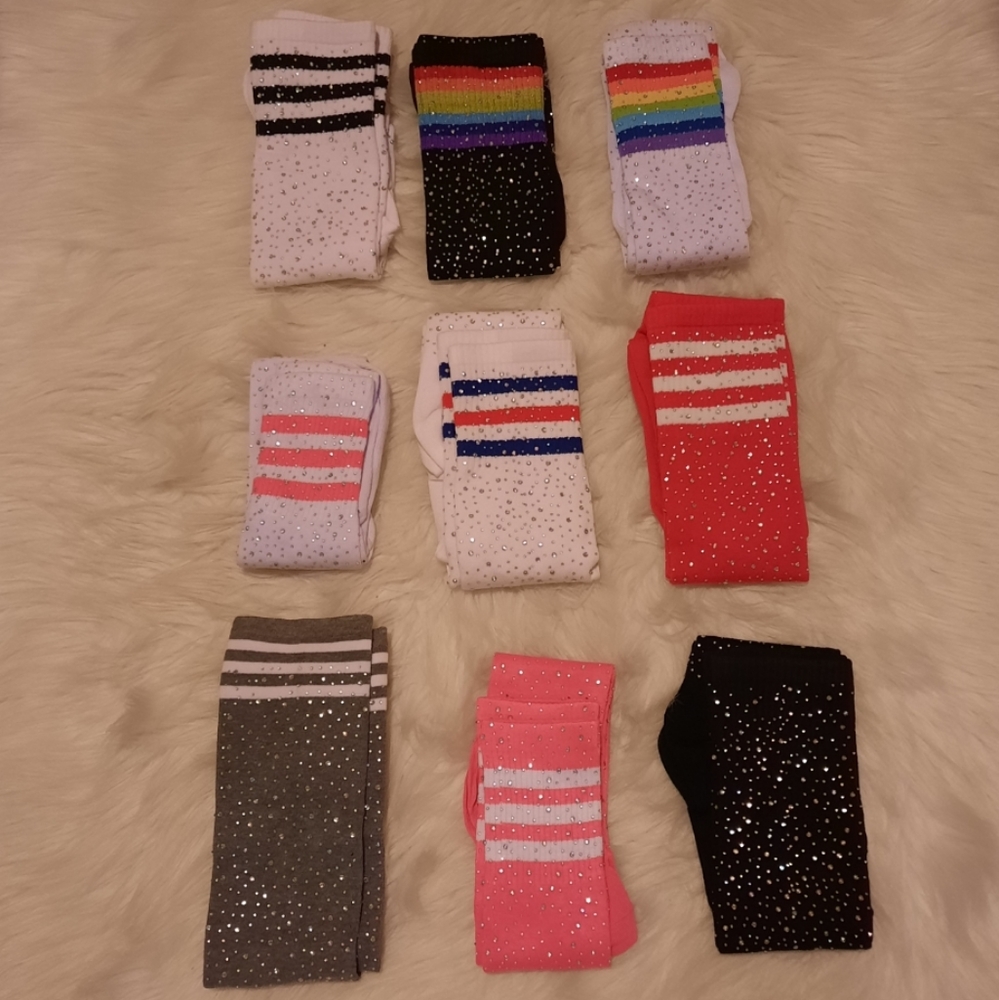 Neon Pink Rhinestone Thigh High Socks - Picture 15 of 17